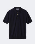 Navy Pure Wool Short Sleeve Knitted Polo