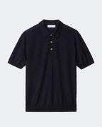 Navy Pure Wool Short Sleeve Knitted Polo