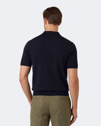 Navy Pure Wool Short Sleeve Knitted Polo