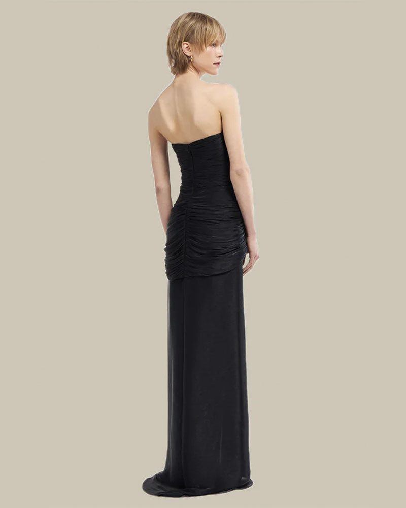 Brigitta Iridescent Lurex Georgette Knotted Strapless Gown With Cut Outs