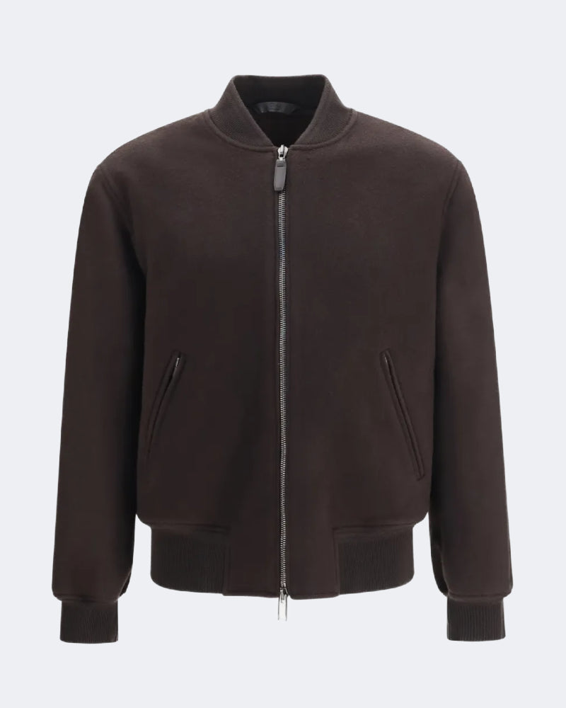 Brown Wool & Cashmere Zip Bomber