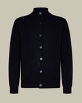 Navy Cashmere Cardigan With Suede Detailing