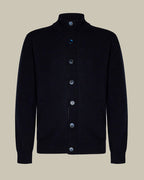 Navy Cashmere Cardigan With Suede Detailing