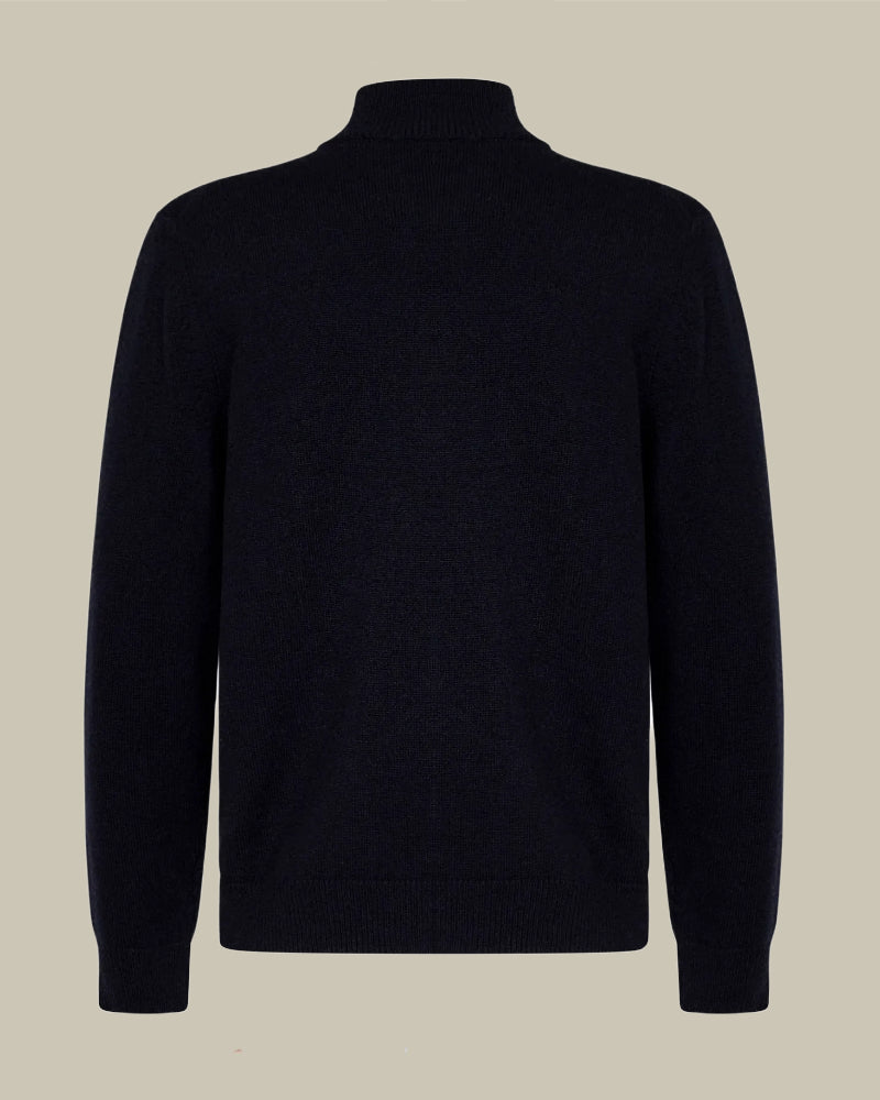 Navy Cashmere Cardigan With Suede Detailing