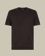 Brown Sea Island Cotton Birdseye Weave Knitted Crew Neck