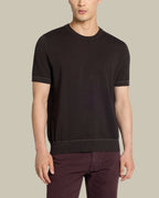 Brown Sea Island Cotton Birdseye Weave Knitted Crew Neck