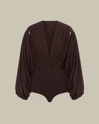 Brown Stretch Tulle Bodysuit