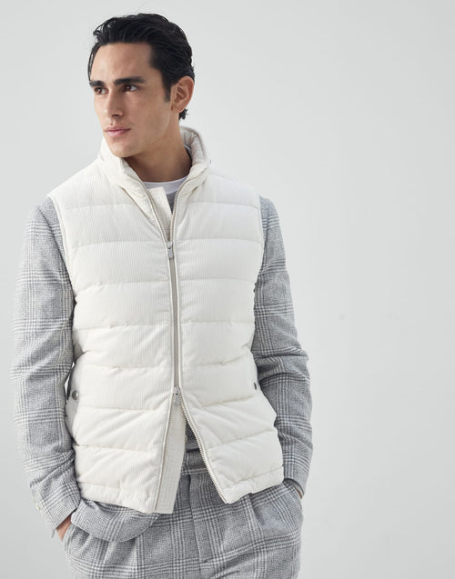 Brunello Cucinelli White Corduroy Down Gilet | MAISON 49