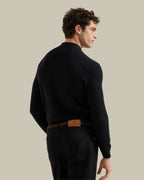 Black Cotton Honeycomb Long Sleeve Knit Polo