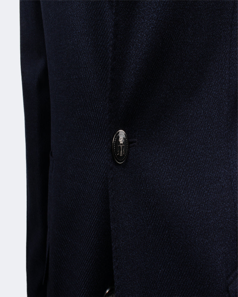 Navy 2-Roll 3 Silver Button Wool Blazer