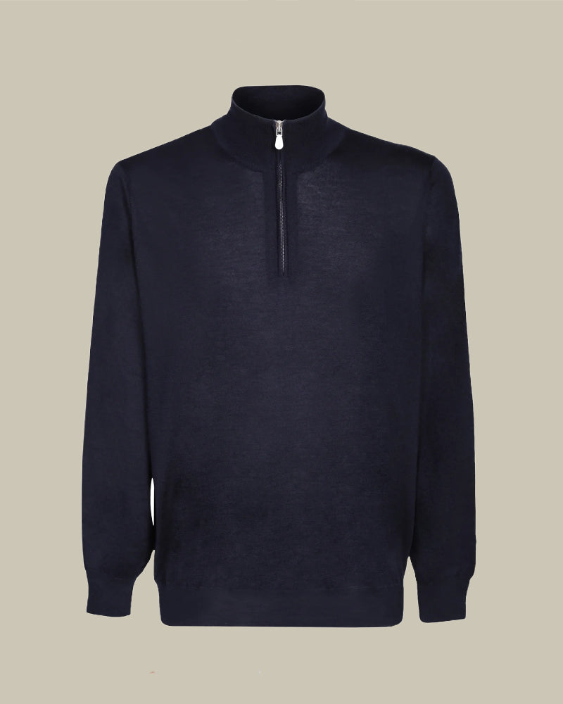 Navy Cashmere & Silk Half Zip