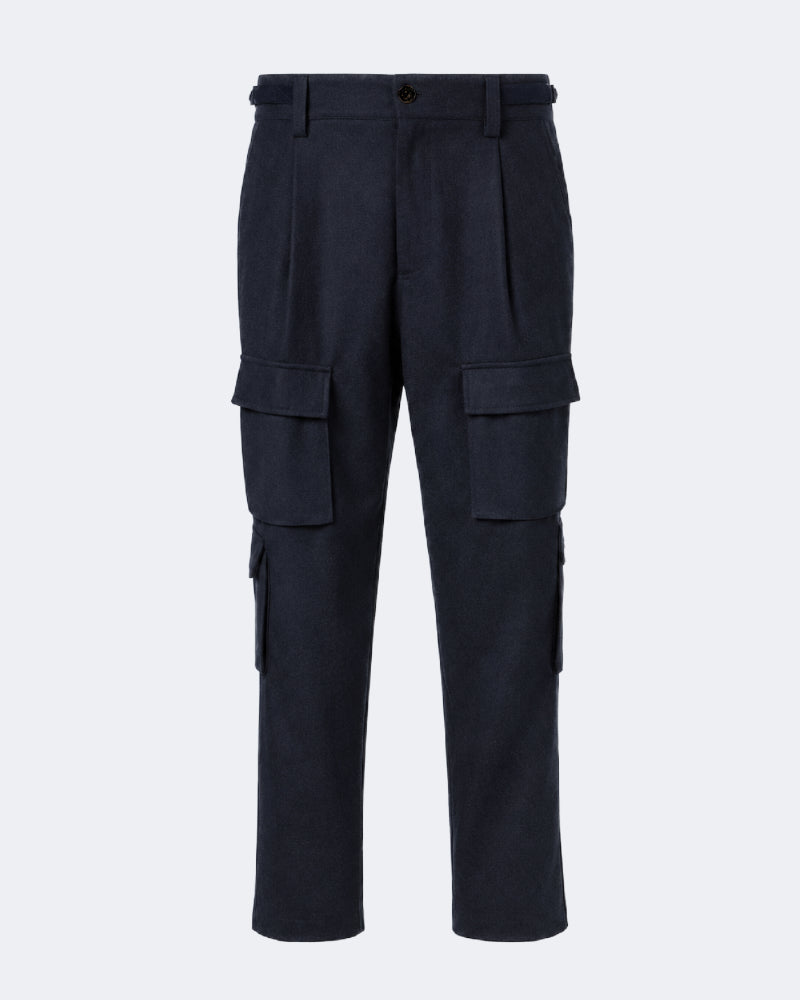 Navy Virgin Wool Flannel Cargo Trouser