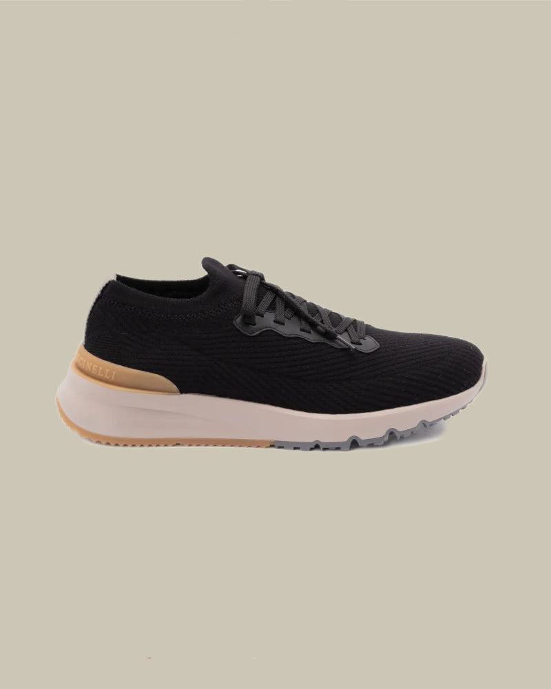 Wool Knit and Semi Polished Calfskin Runners with Warm Inner Lining