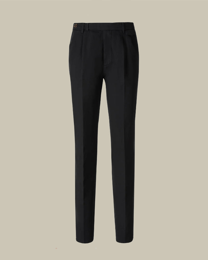 Leisure Fit Black Pleated Trouser