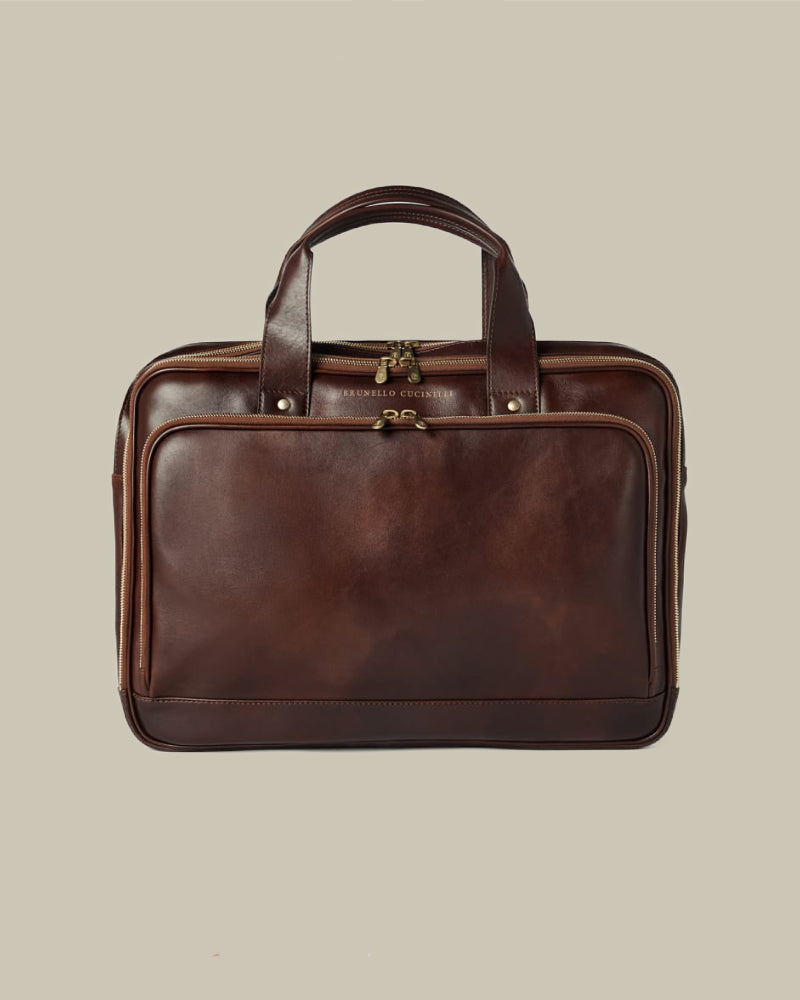Burgundy Leather Zip Briefcase