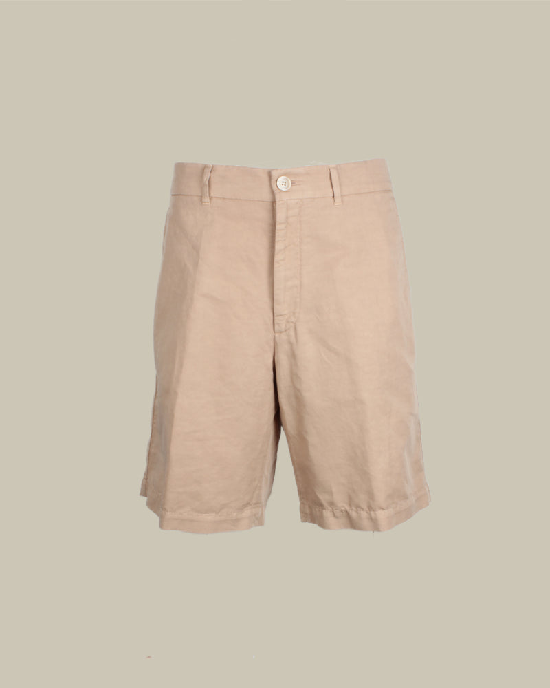 Beige Cotton Tailored Shorts
