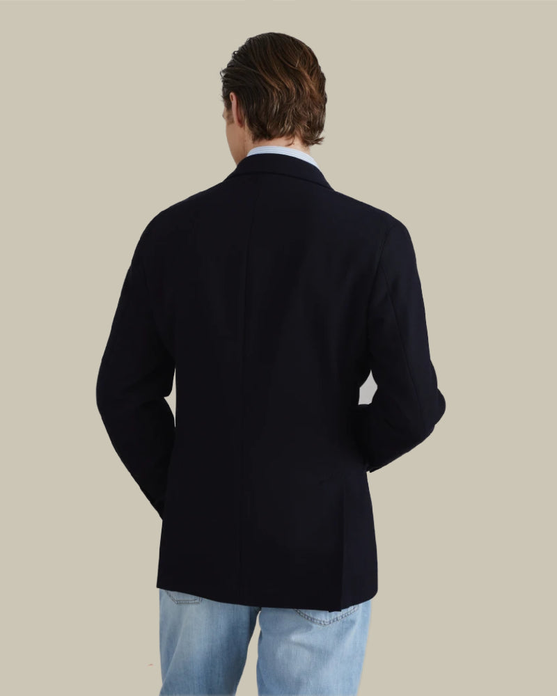 Navy Wool One-And-A-Half Breasted Deconstructed Blazer