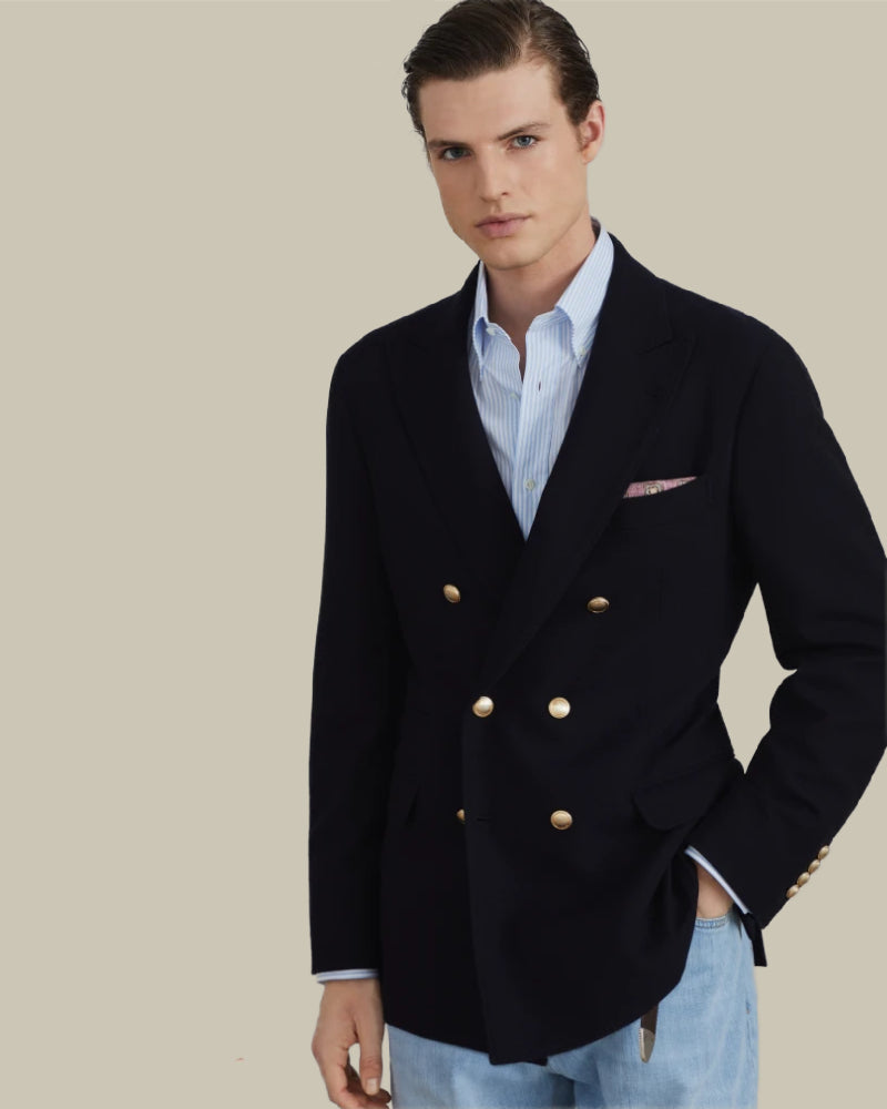 Navy Wool One-And-A-Half Breasted Deconstructed Blazer