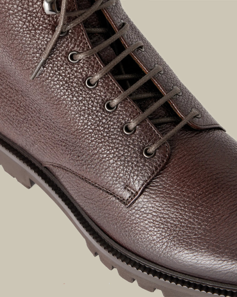 Dark Brown Leather Lace Up Ankle Boot