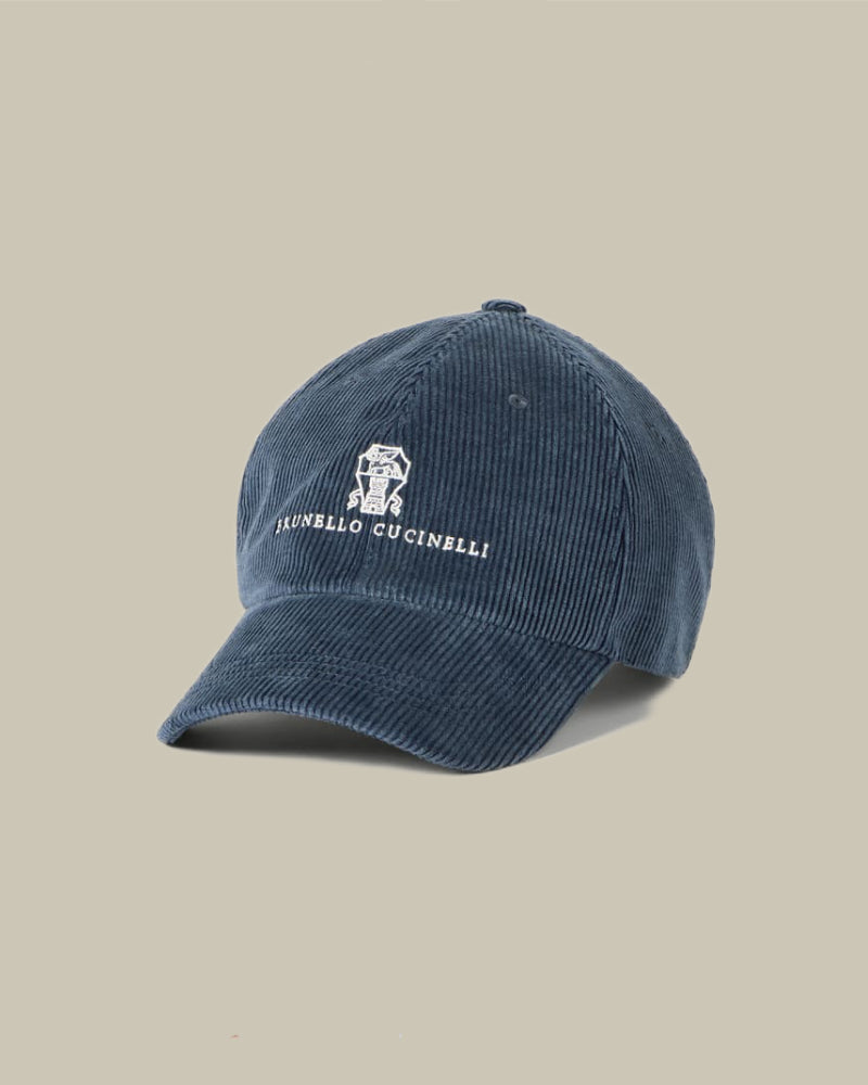 Blue Cotton & Cashmere Corduroy Baseball Cap