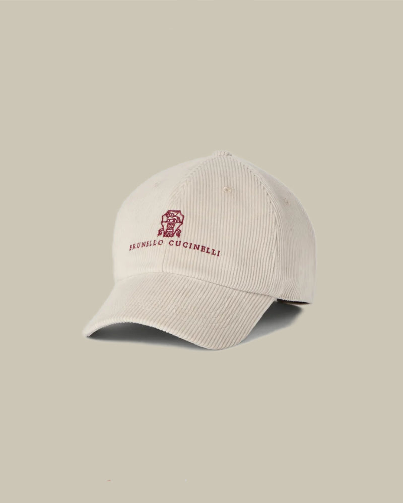 Ivory Cotton & Cashmere Corduroy Baseball Cap