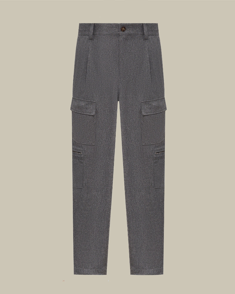 Grey Virgin Wool Flannel Cargo Trouser