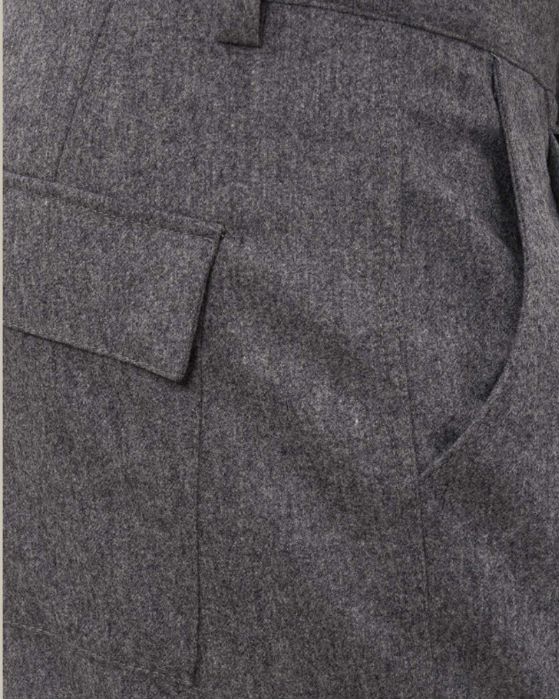 Grey Virgin Wool Flannel Cargo Trouser