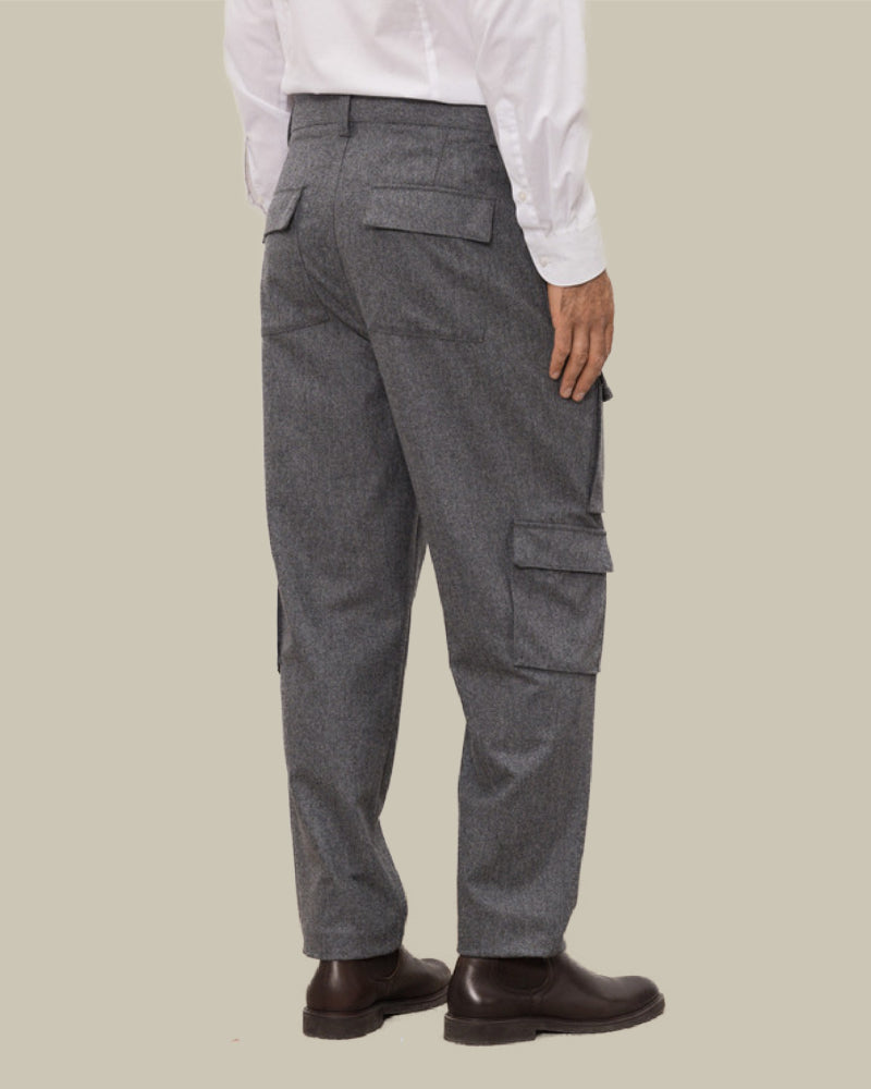 Grey Virgin Wool Flannel Cargo Trouser