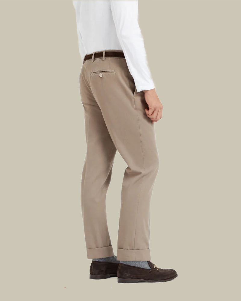 Gabardine Brown Flat Front Chino