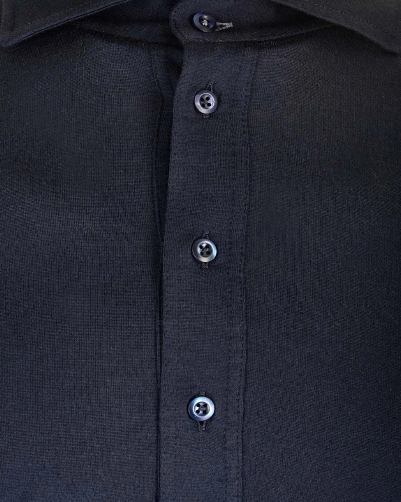 Navy Blue Silk & Cotton Lightweight Jersey Long Sleeve Polo