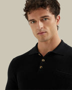 Black Cotton Honeycomb Long Sleeve Knit Polo