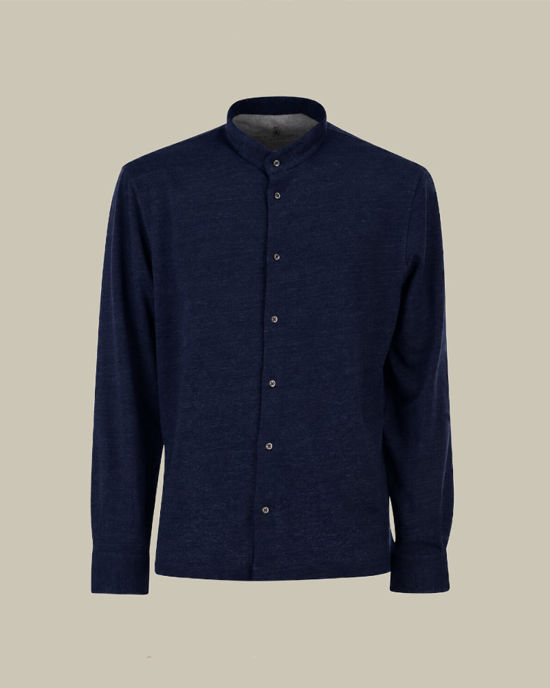 Linen and Cotton Blend Nuru Collar Jersey Shirt