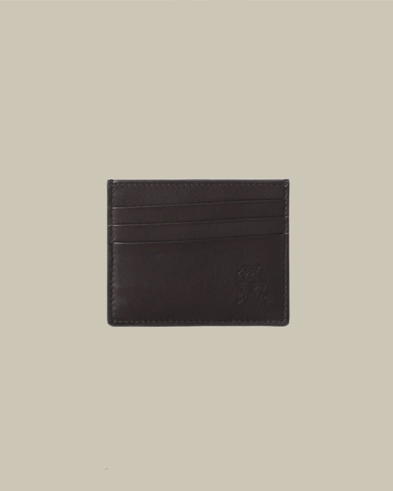 Brown Grain Calfskin Leather Card Holder