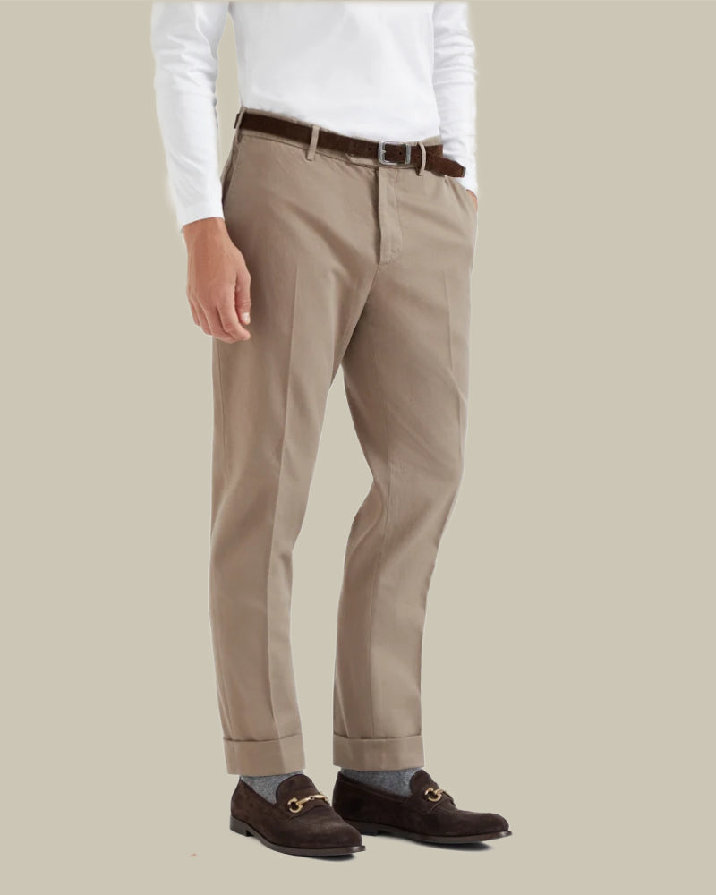 Gabardine Brown Flat Front Chino