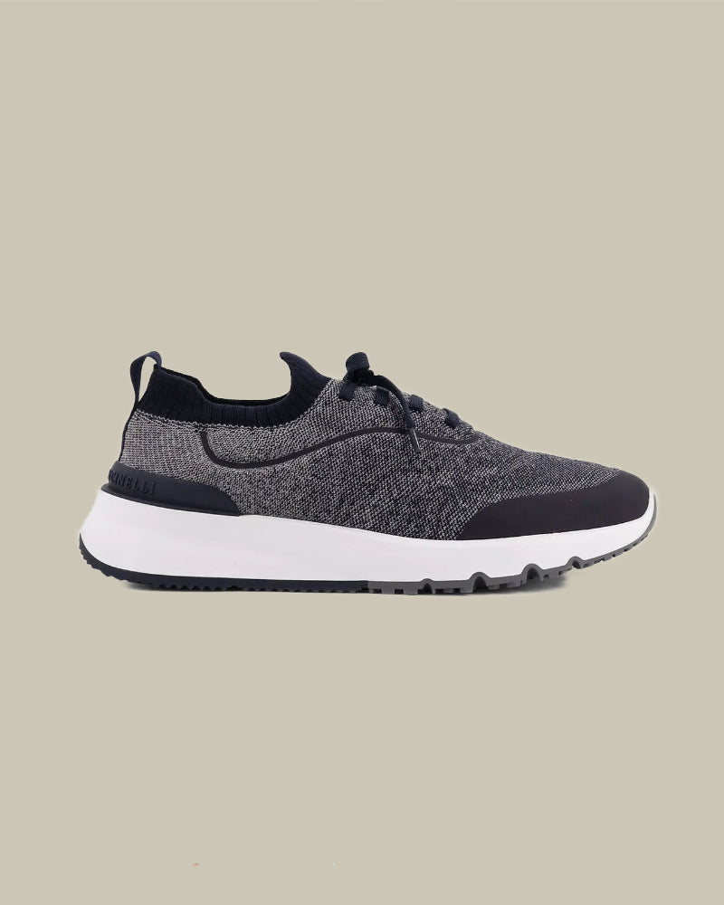 Navy Techno Cotton Knit Runners With Heat Bonded Details