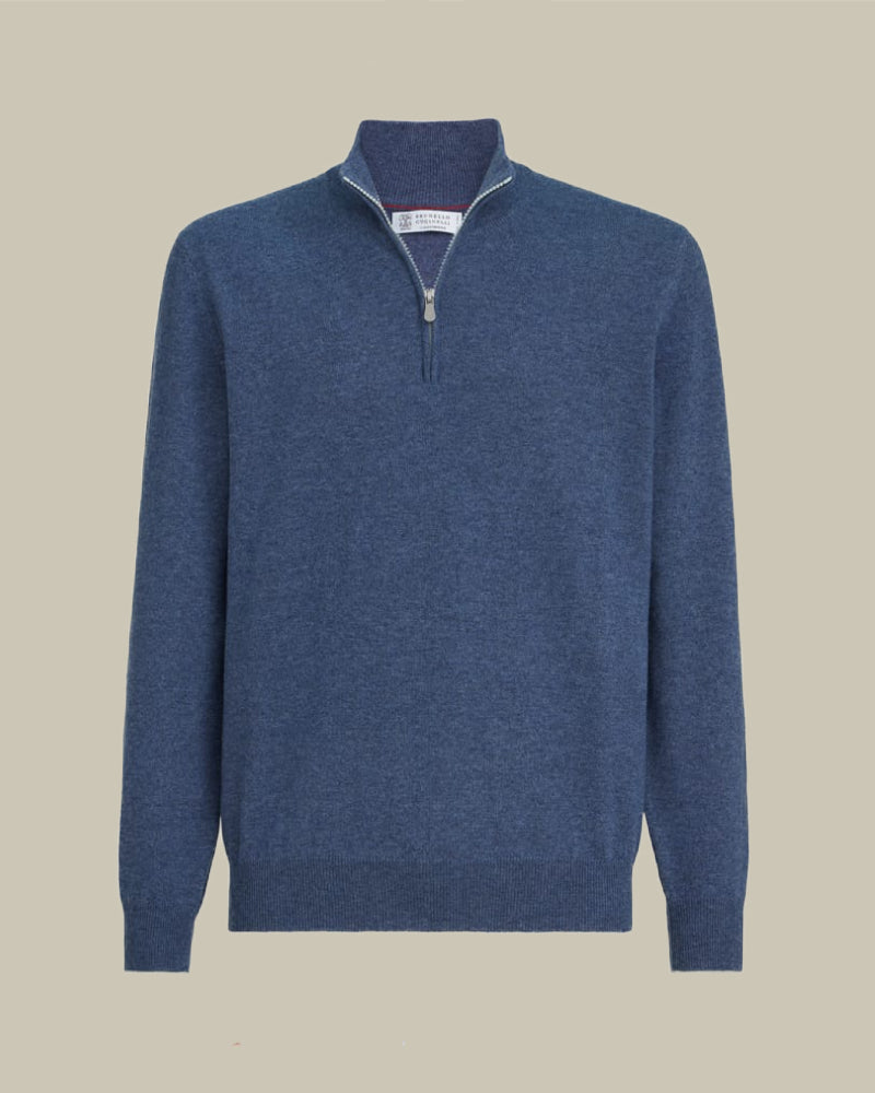 Denim Half Zip Cashmere Sweater