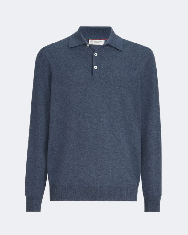 Denim Blue Cashmere Knit Polo Shirt