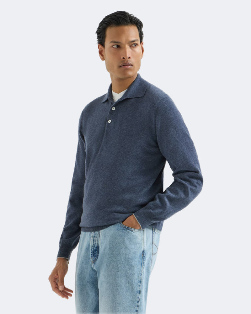 Denim Blue Cashmere Knit Polo Shirt