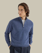 Denim Half Zip Cashmere Sweater