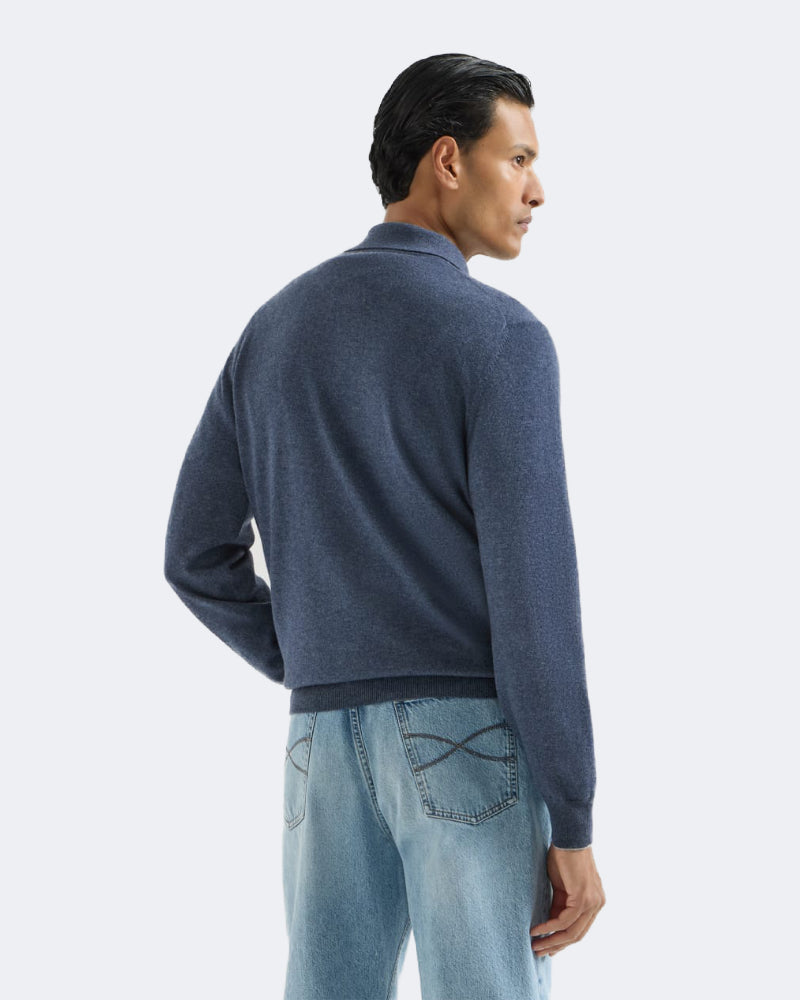 Denim Blue Cashmere Knit Polo Shirt