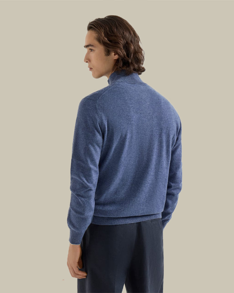 Denim Half Zip Cashmere Sweater