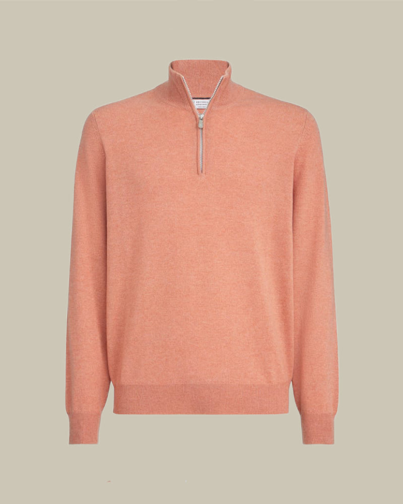 Apricot Half Zip Cashmere Sweater
