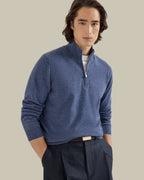 Denim Half Zip Cashmere Sweater
