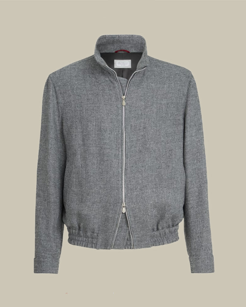 Grey Silk, Linen & Wool Hopsack Blouson