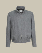 Grey Silk, Linen & Wool Hopsack Blouson