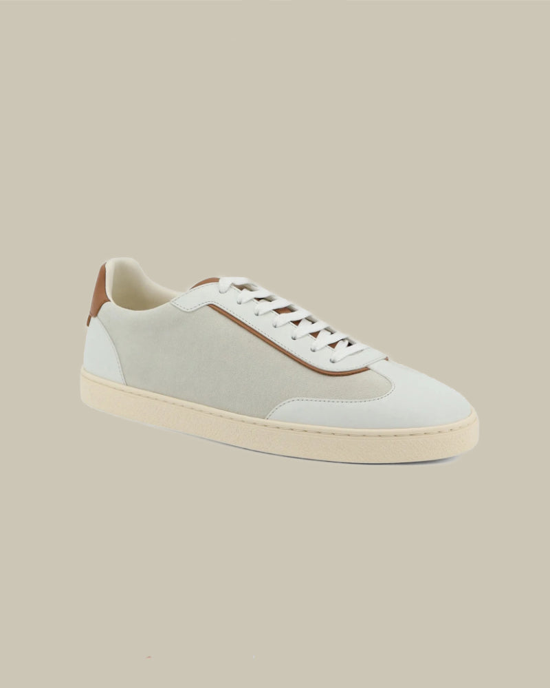 Ivory & Brown Suede Polished Calfskin Sneakers