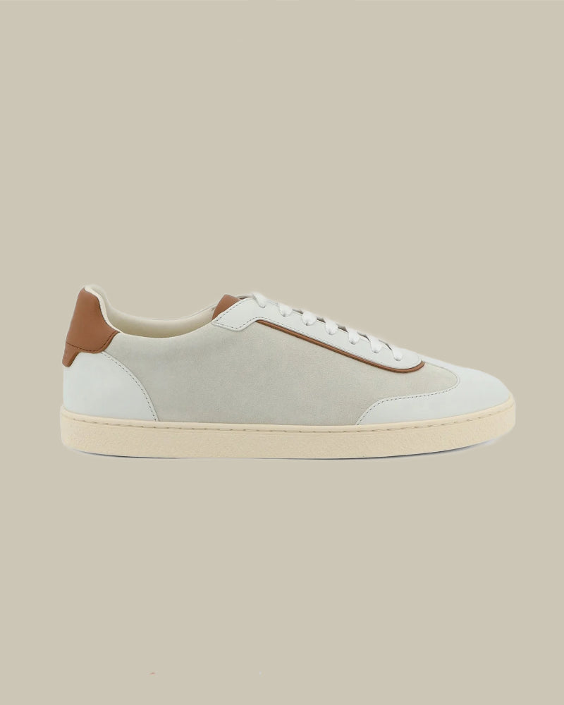 Ivory & Brown Suede Polished Calfskin Sneakers