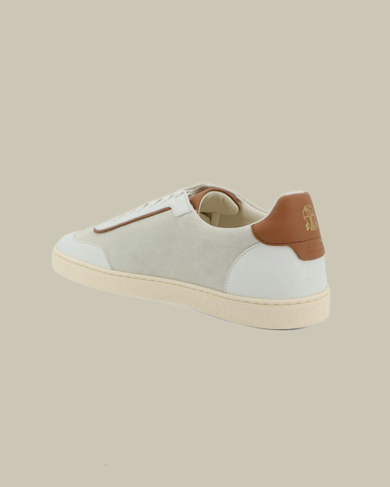 Ivory & Brown Suede Polished Calfskin Sneakers