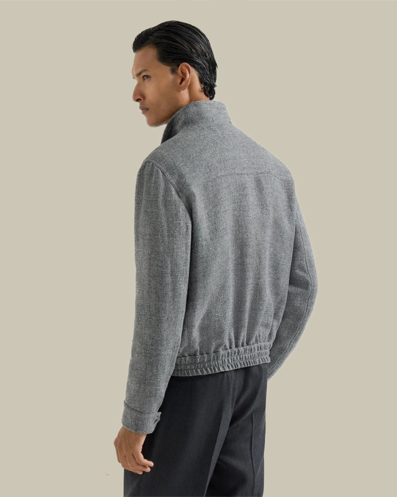 Grey Silk, Linen & Wool Hopsack Blouson