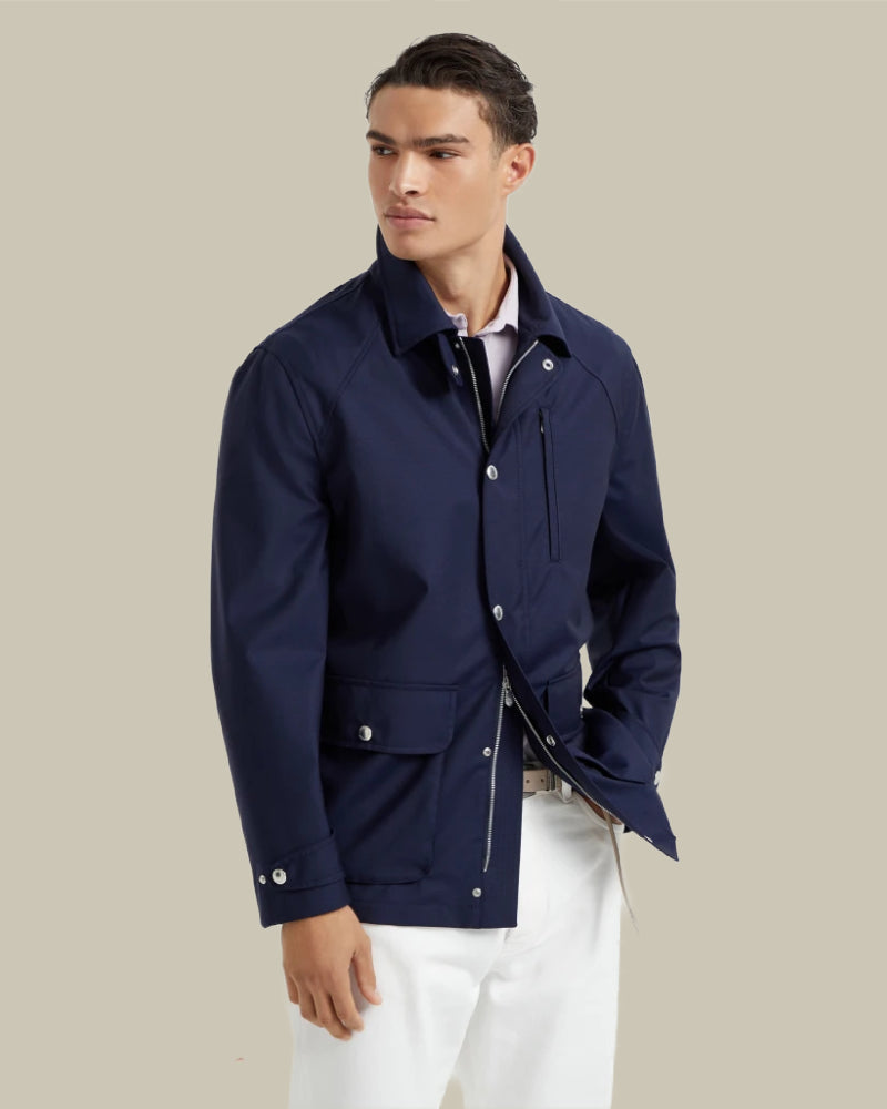 Navy Bonded Virgin Wool Fresco Field Jacket